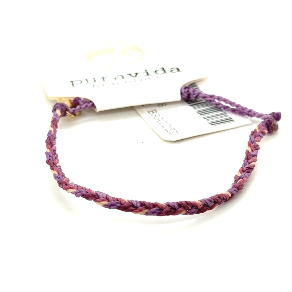 Pura Vida Braided Bracelet Purple Pink Multi Color Adjustable Wax Coated String